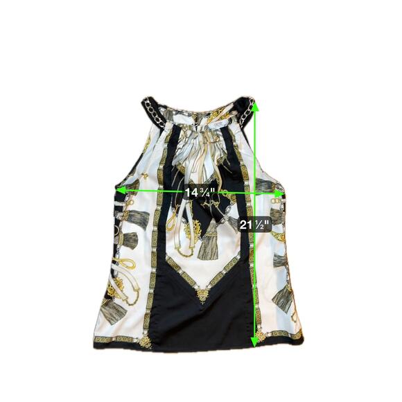 Vintage Cache Y2K Chain‎ Link Top Silky Blouse Black White Gold Size XS Halter - Picture 4 of 7